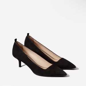 Everlane The Editor Black Pump Kitten Heel Suede Pointed Toe 9